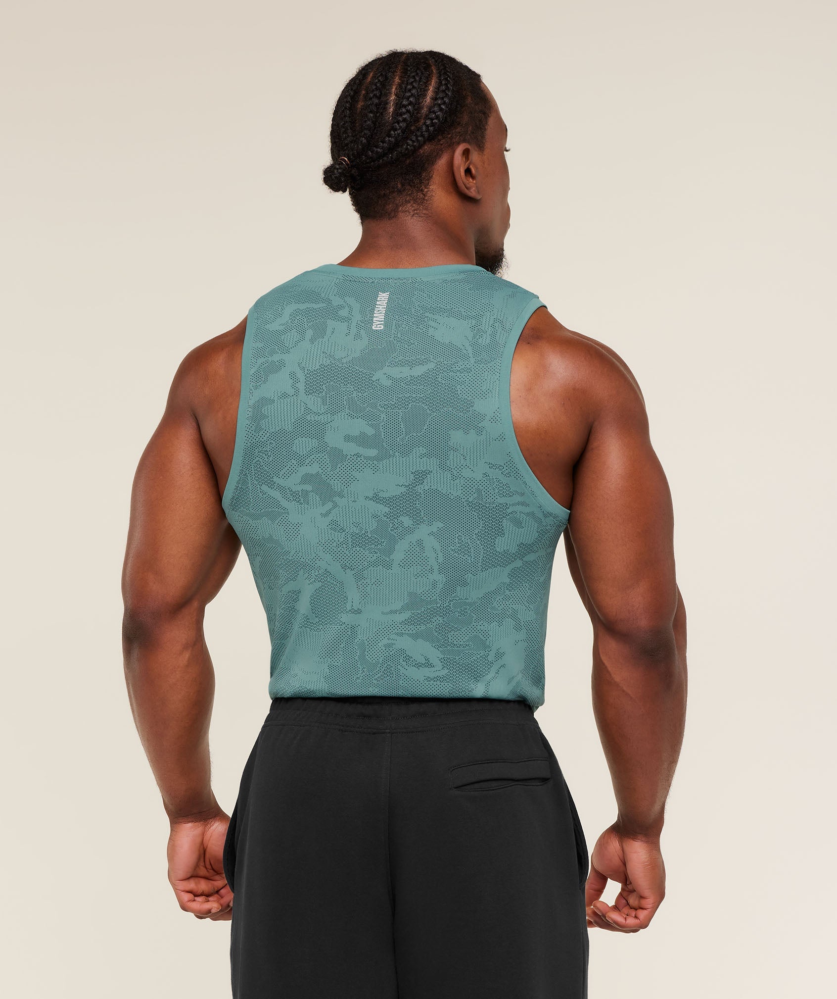 Gymshark Geo Seamless Tank 'Storm Blue Stealth Blue'