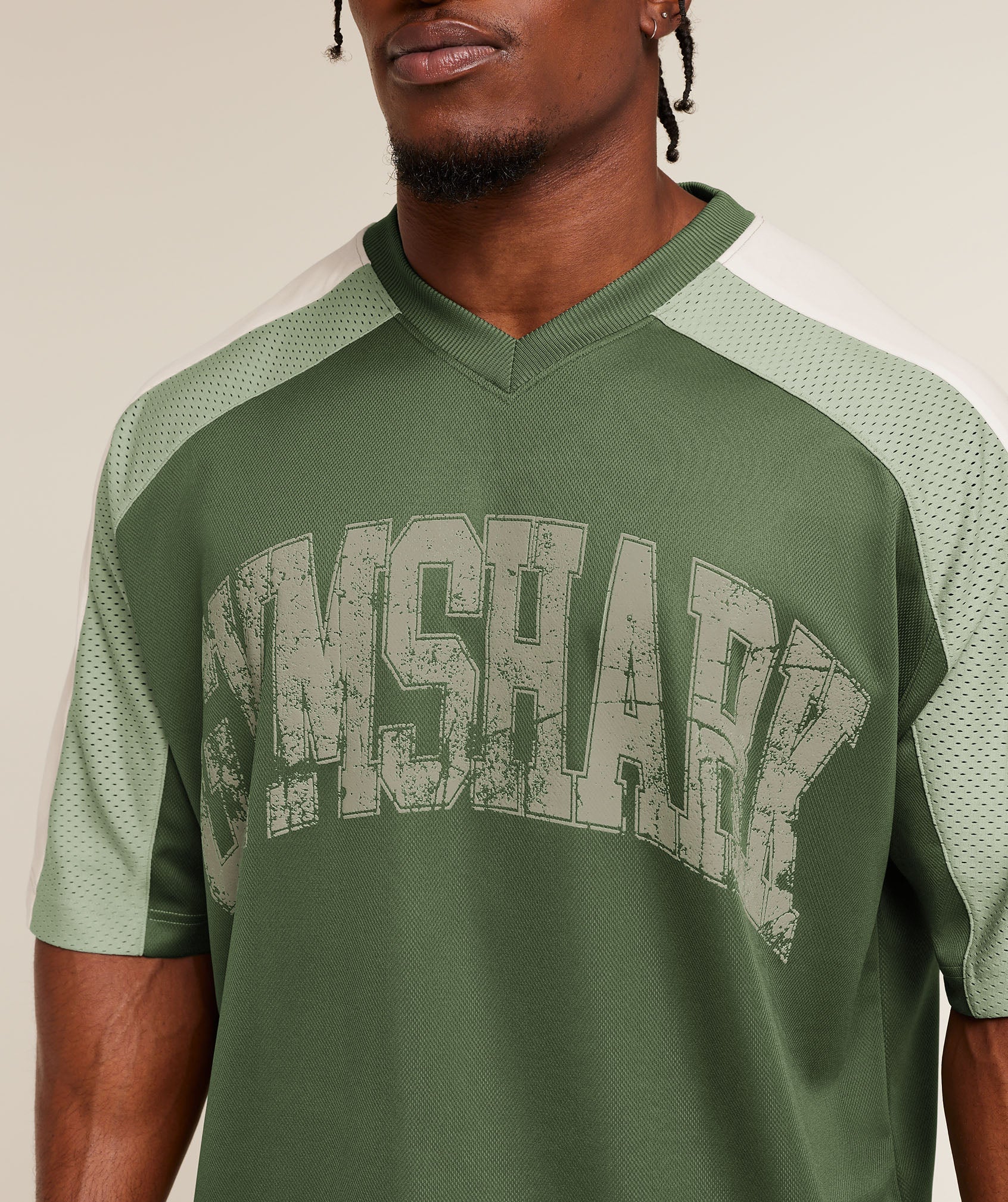 Gymshark Collective Mesh Wordmark Jersey 'Core Olive Haze Green Soft White'