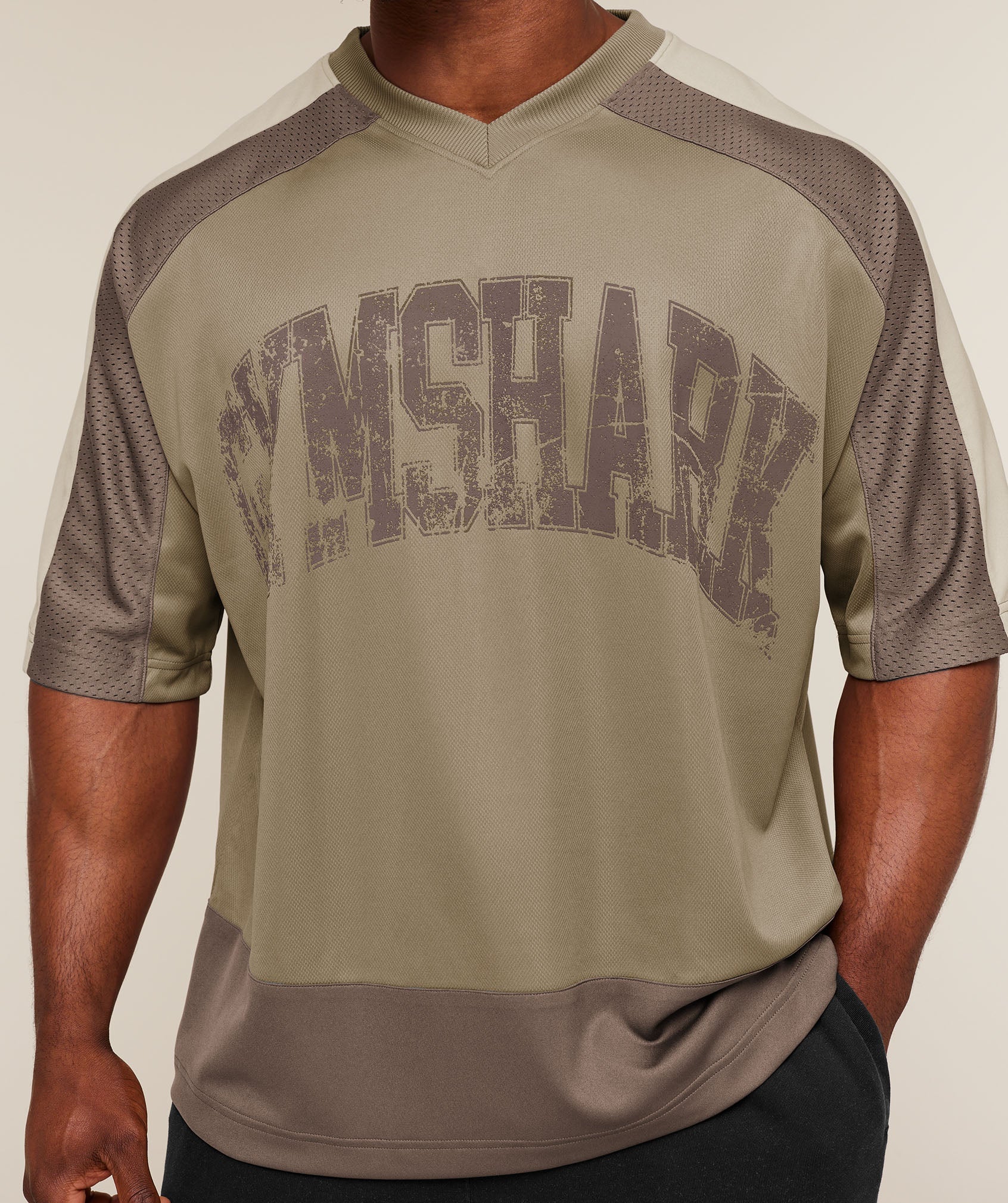 Gymshark Collective Mesh Wordmark Jersey 'Lifestyle Brown Soft Brown Pebble Grey'