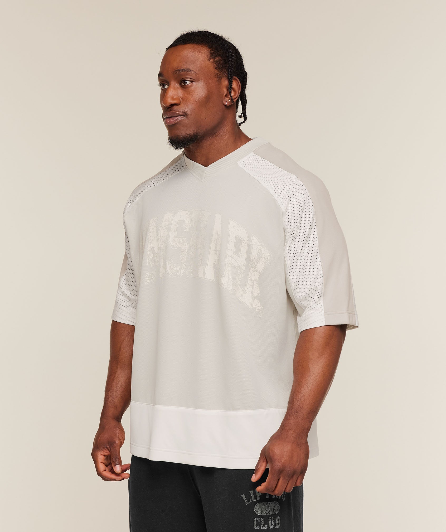 Gymshark Collective Mesh Wordmark Jersey 'Tinted White Soft White Pebble Grey'