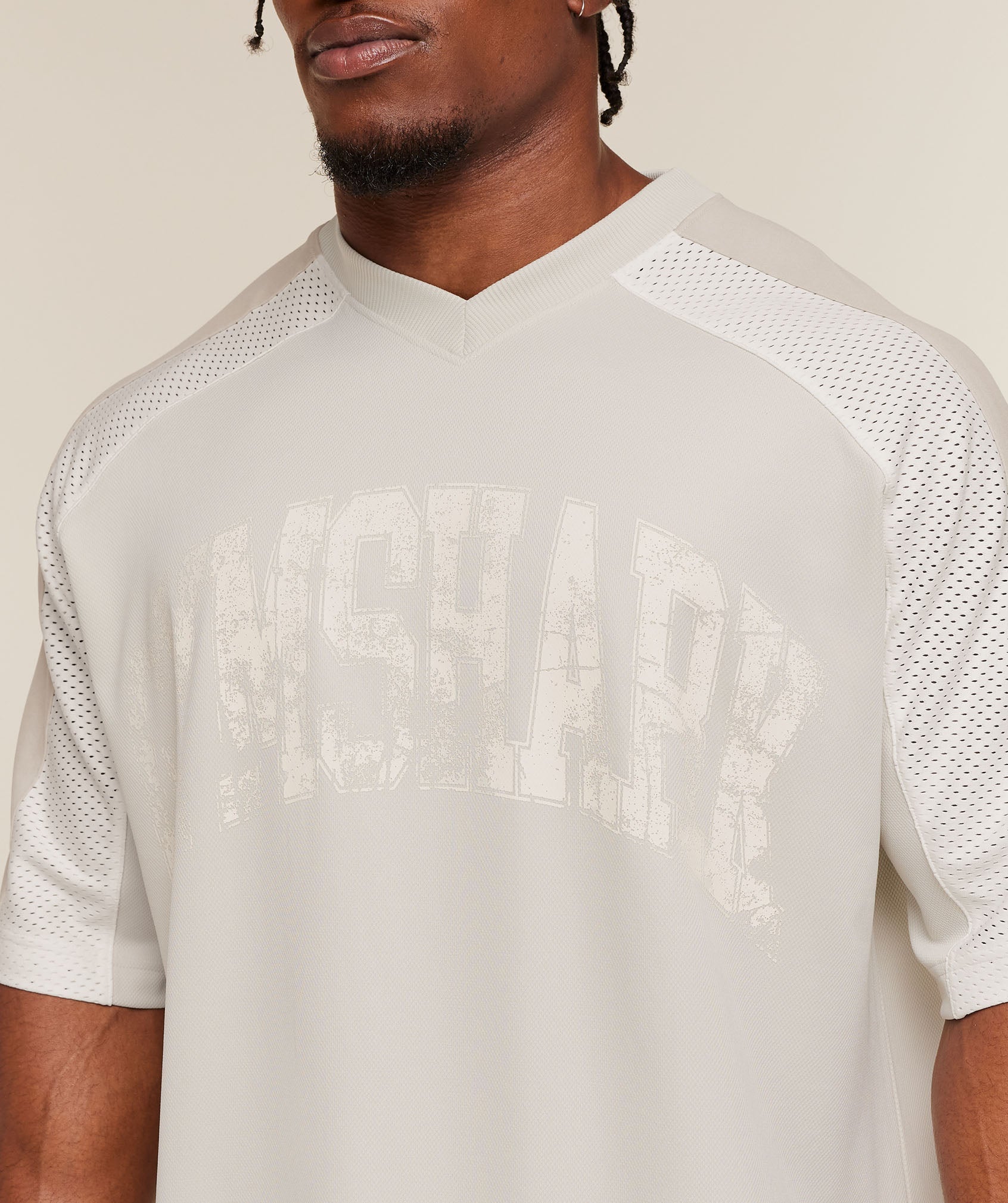 Gymshark Collective Mesh Wordmark Jersey 'Tinted White Soft White Pebble Grey'