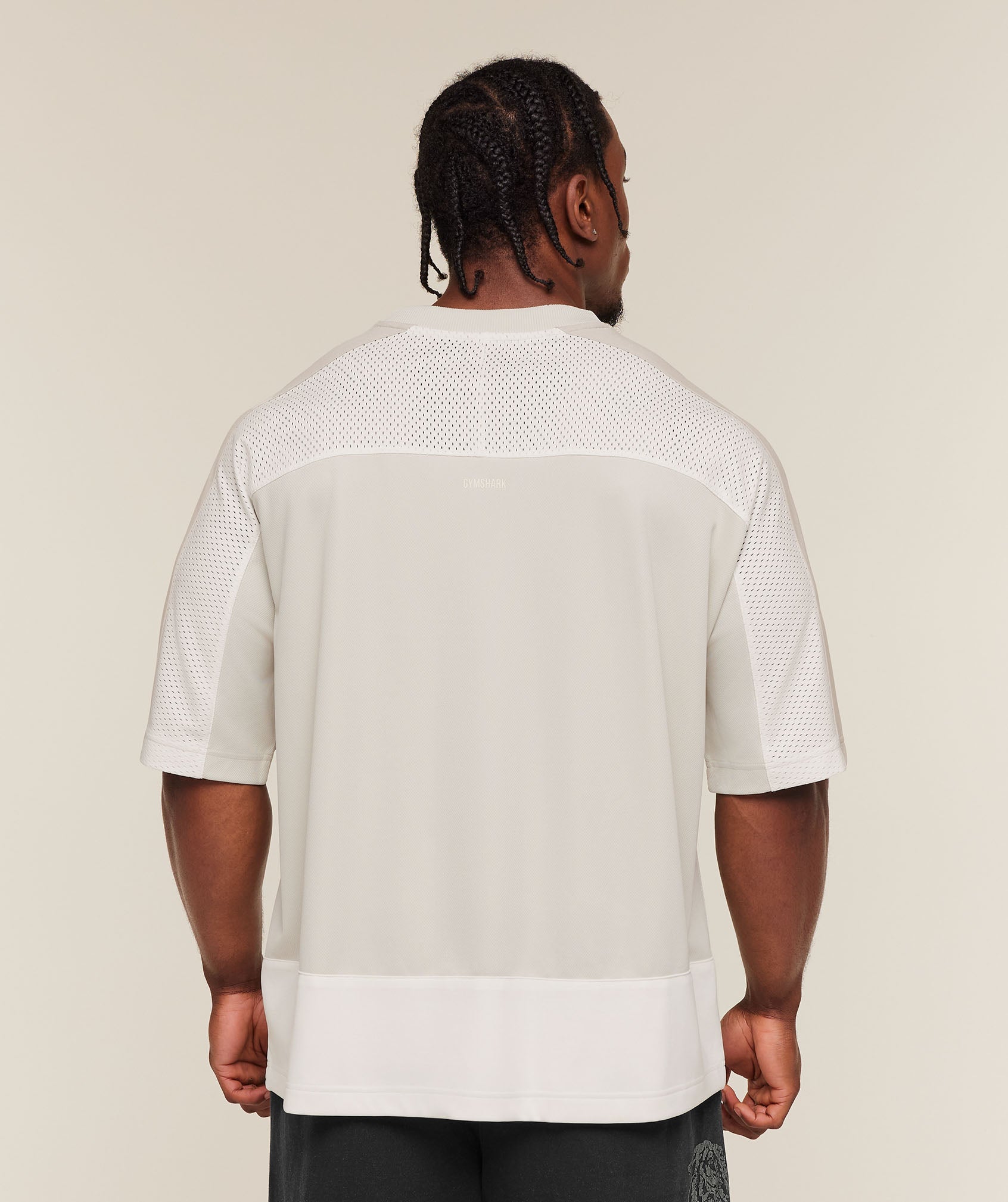 Gymshark Collective Mesh Wordmark Jersey 'Tinted White Soft White Pebble Grey'