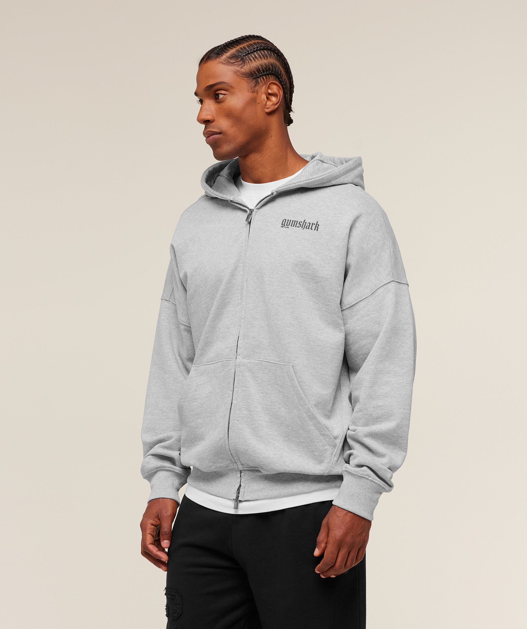Gymshark Olde English Zip Up Hoodie 'Soft Grey Marl'