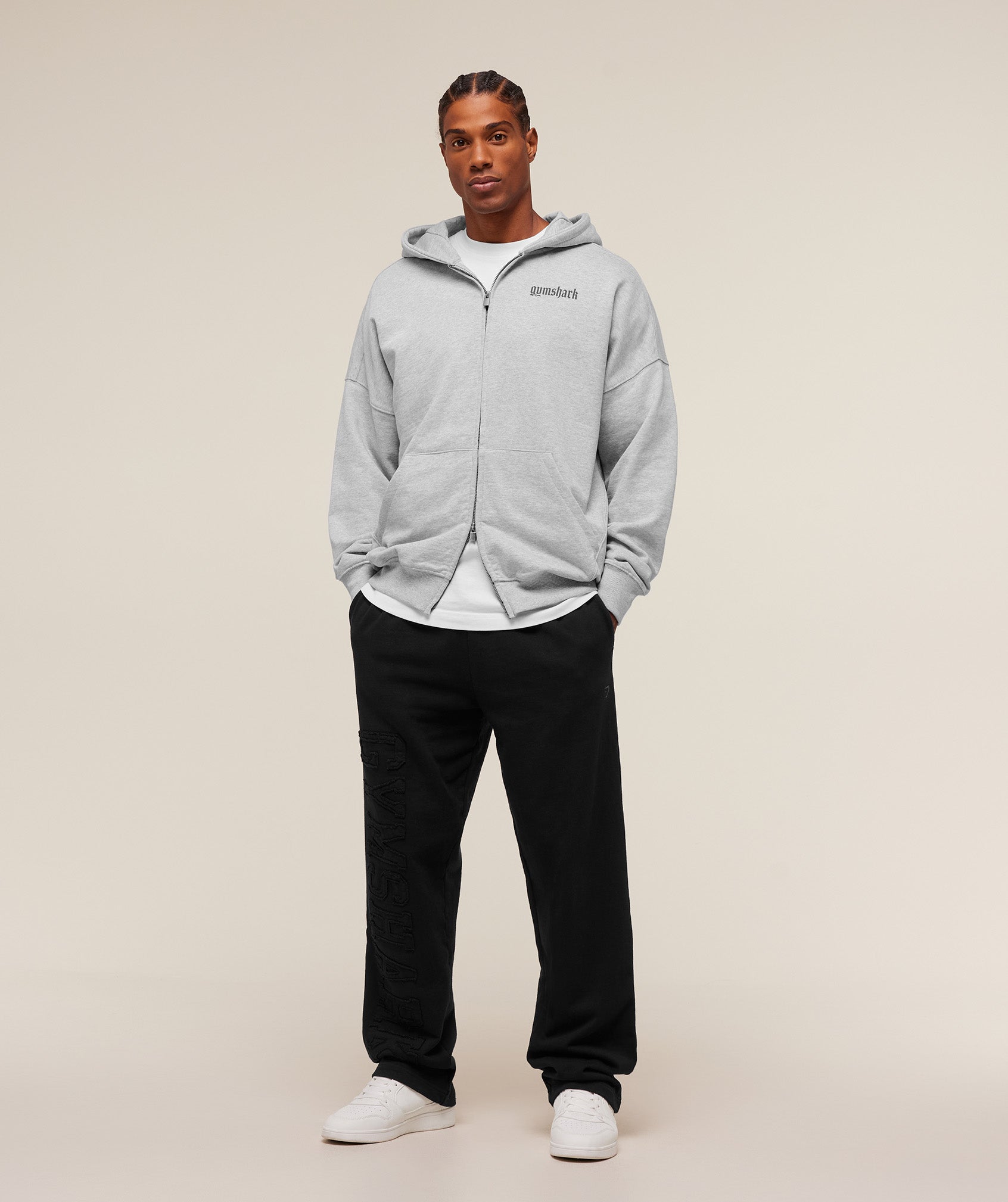 Gymshark Olde English Zip Up Hoodie 'Soft Grey Marl'