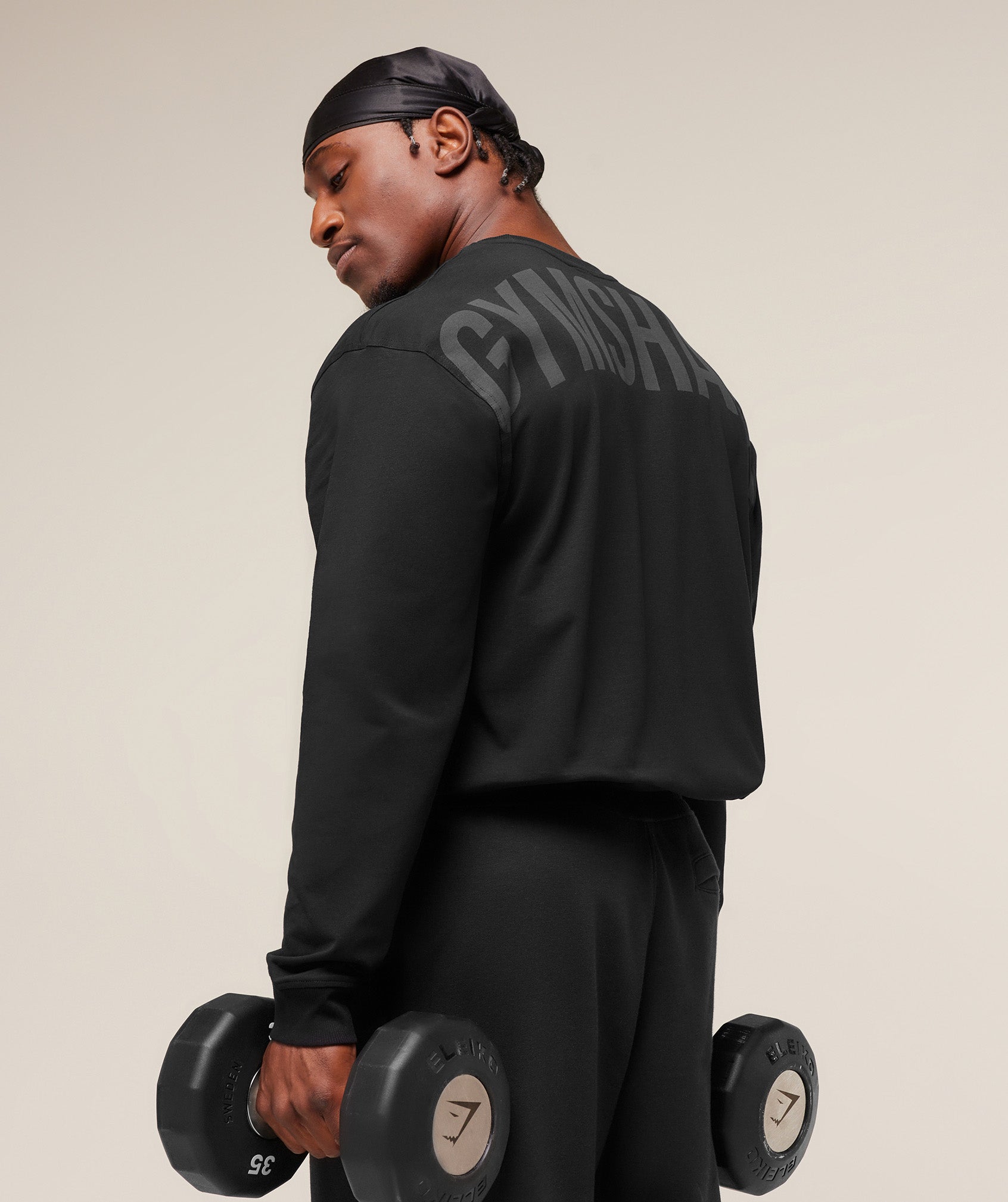 Gymshark Power Long Sleeve T-Shirt 'Black Asphalt Grey'