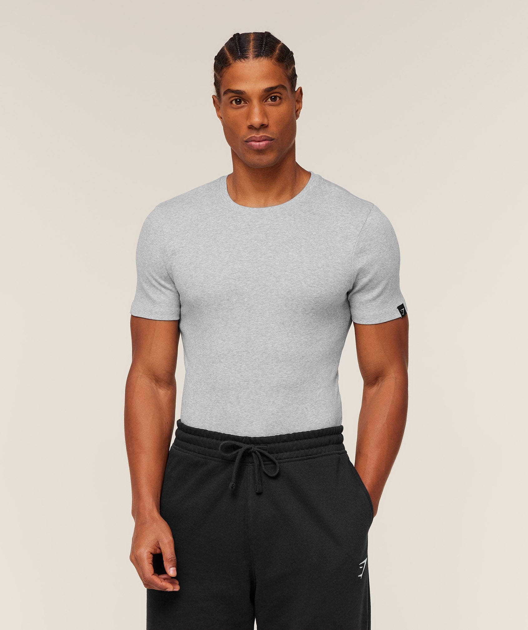 Gymshark Ribbed T-Shirt 'Light Grey Core Marl'