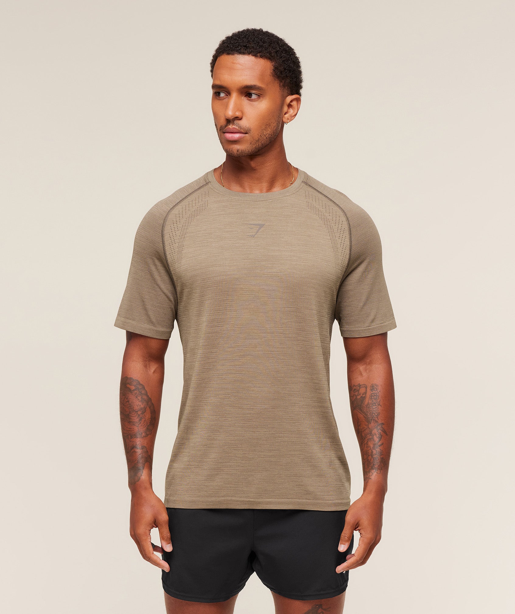 Gymshark Versatile Seamless T-Shirt 'Cement Brown Camo Brown'